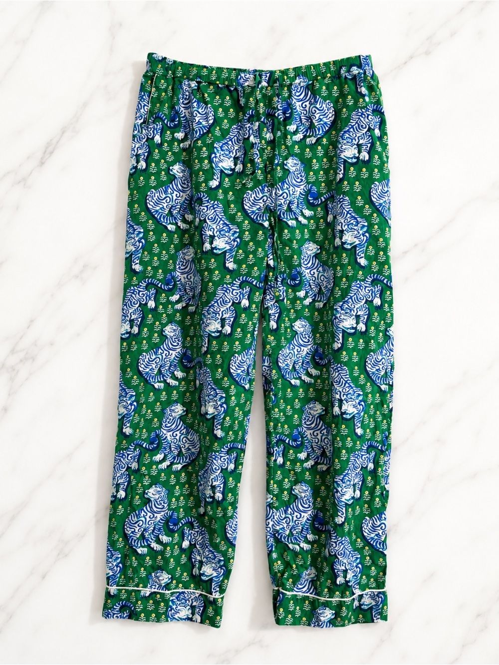 Print Fresh- Women’s Green & Blue Tiger Print Pajama Pants